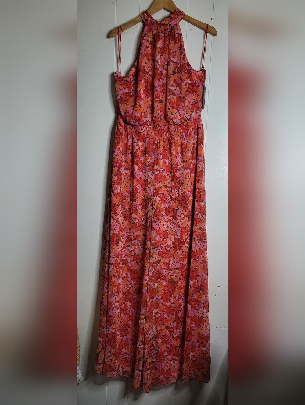 Vince Camuto Coral and Pink Floral Maxi Jumpsuit